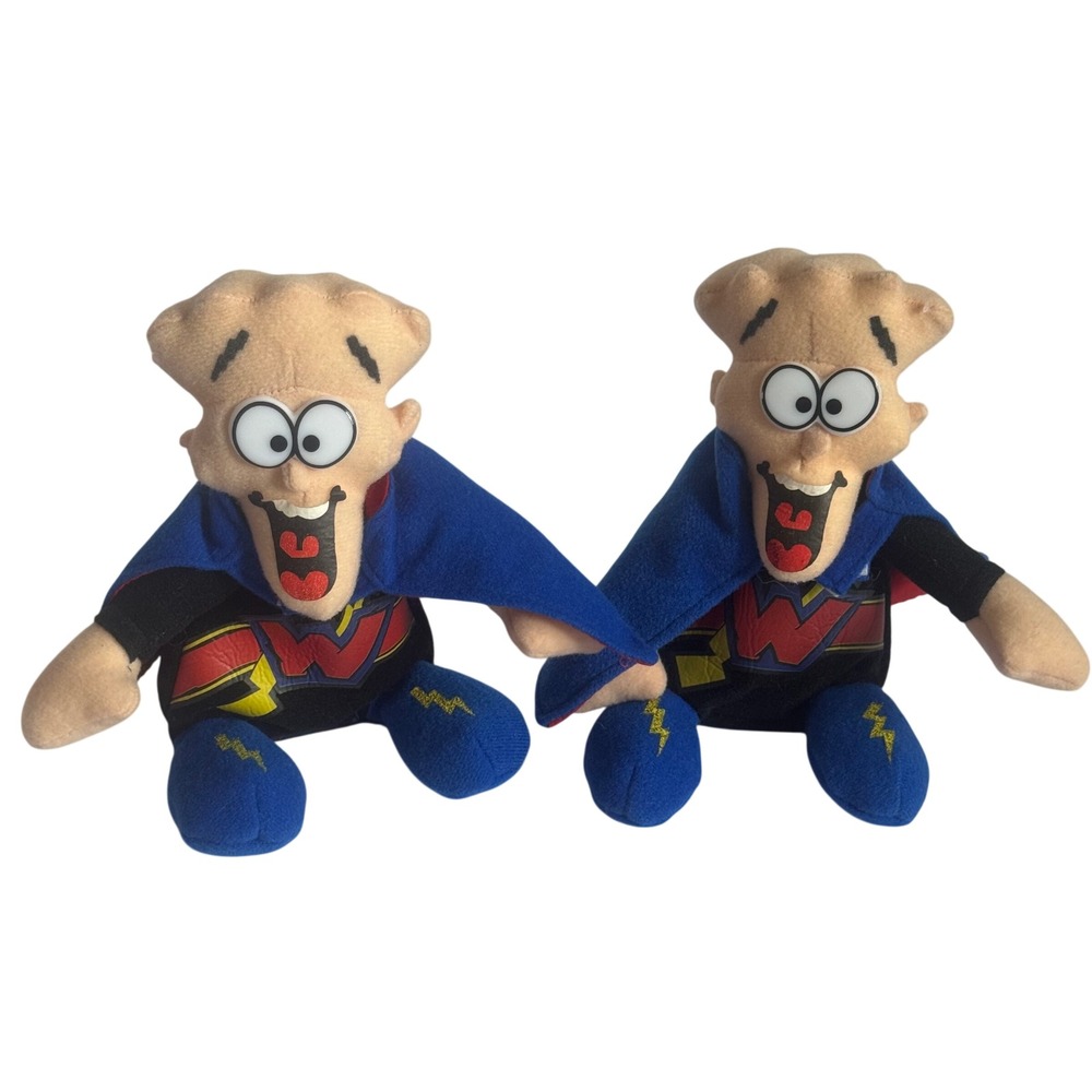Vintage 1998 Warheads Wally Dudes Superhero Wally Plush Set of 2 Mascot Toy